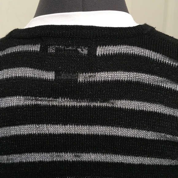 Black sheer striped cardigan sweater. - Picture 4 of 6